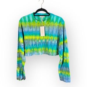 Cotton Citizen NWT Tokyo Crop Long Sleeve  Blue Lime Green Tie Dye